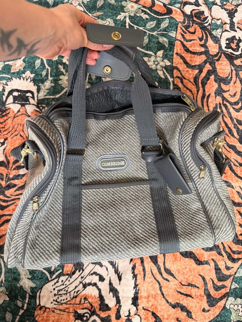 Cambridge Tweed Duffle Travel Bag Herringbone Carry On Weekender Luggage